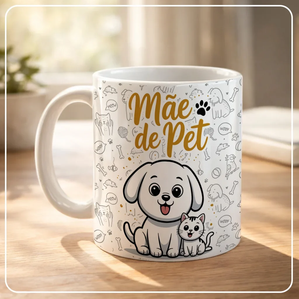 Caneca Mãe de Pet com Cachorro e Gato