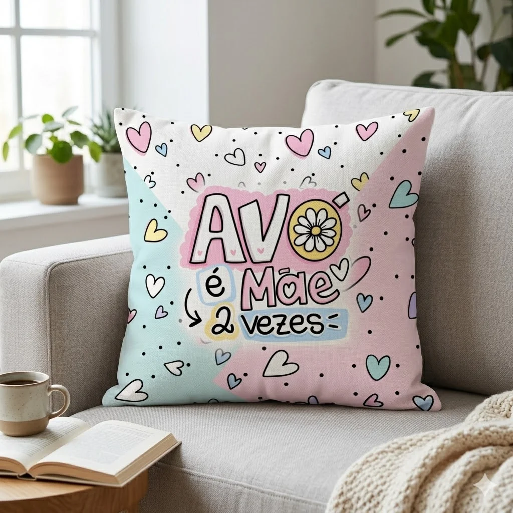 Almofada Decorativa Avó é Mãe 2 Vezes com Corações